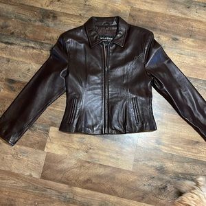 Leather moto jacket -Brown